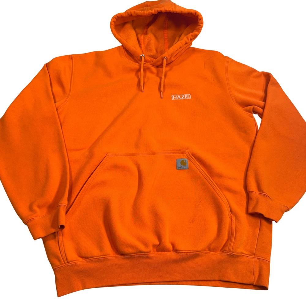 Carhartt Hoodie Large Orange Loose Fit K121 Hazel Logo Workwear Pullover
